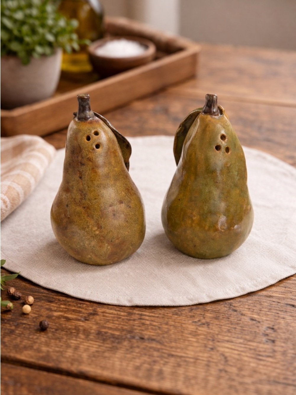 Handmade Ceramic Pear Salt & Pepper Shakers Rustic Pottery 4.5 T x 2.5 W